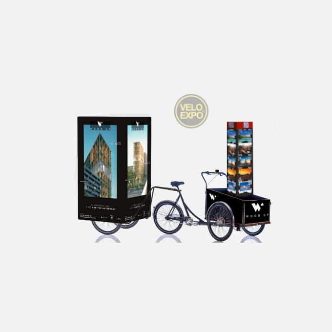 Velo-triporteur-cargo-distributeur-affichage-4-cotes-cargo-triporteur-France - vélo triporteur pour animation à vélo et street marketing à vélo publicitaire | Velo Expo