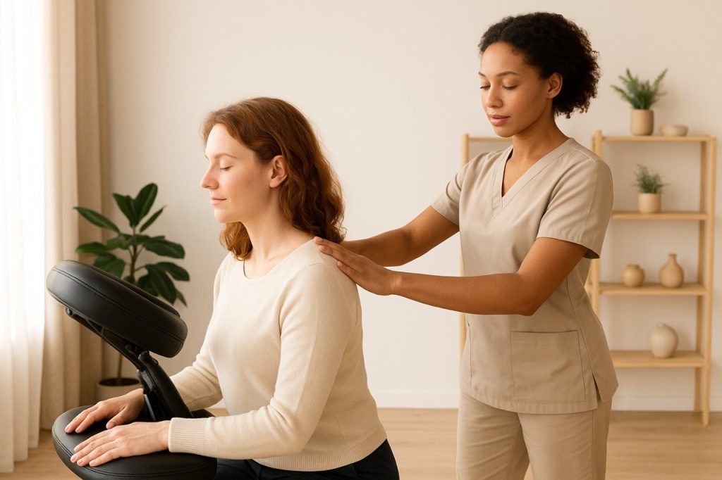 Animations bien etre et QVT Massages assis ateliers de sophrologie yoga ou relaxation｜Veymont